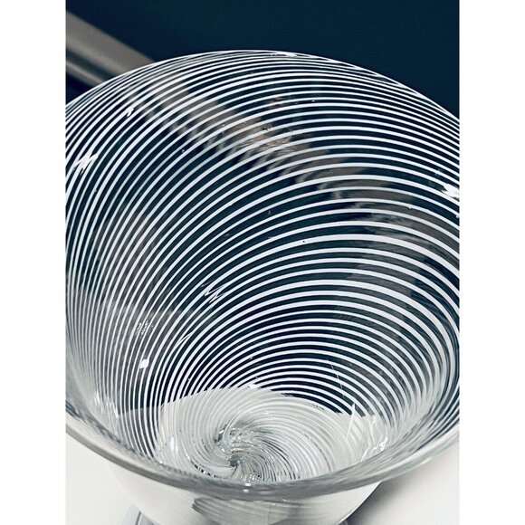 Hand-Blown Art Glass Pedestal Vase|White Swirl Lattice|Murano Style Modern Decor - Picture 6 of 8